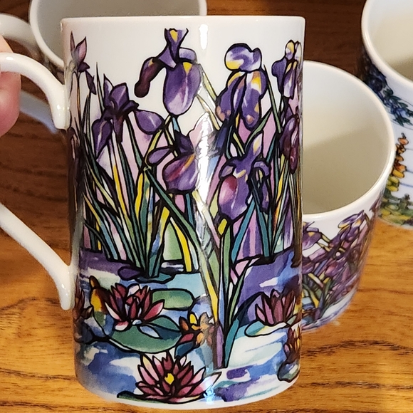Dunoon Scotland Mugs Helen Sandiford Tiffany Stained Glass Iris Daffodil Floral - Picture 6 of 14